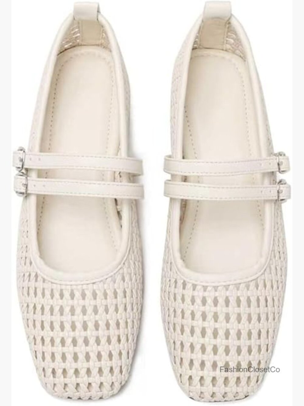 Faux Leather Mesh Ballet Flats Mary Jane Square Toe Breathable Work Shoes